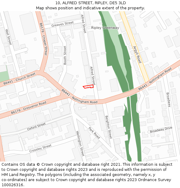 10, ALFRED STREET, RIPLEY, DE5 3LD: Location map and indicative extent of plot