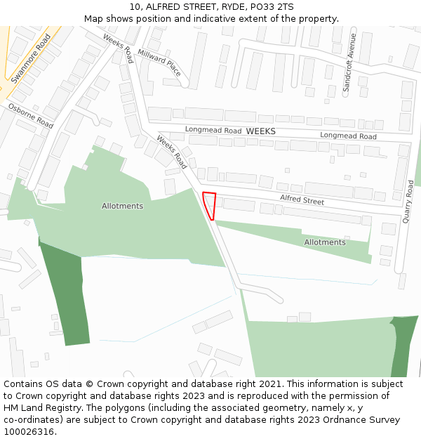 10, ALFRED STREET, RYDE, PO33 2TS: Location map and indicative extent of plot