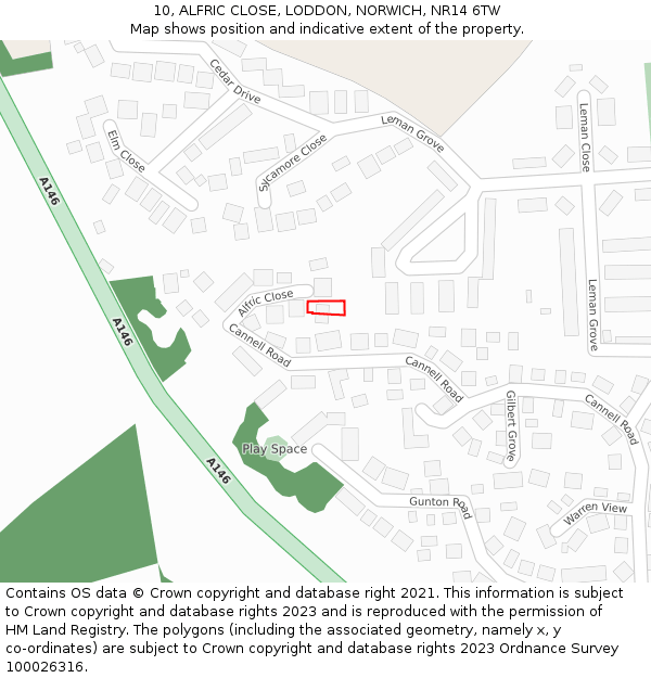 10, ALFRIC CLOSE, LODDON, NORWICH, NR14 6TW: Location map and indicative extent of plot