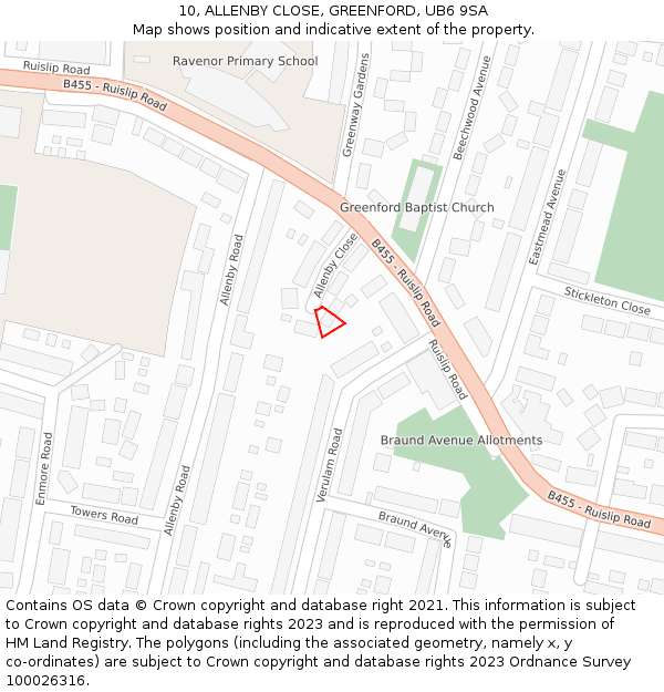 10, ALLENBY CLOSE, GREENFORD, UB6 9SA: Location map and indicative extent of plot