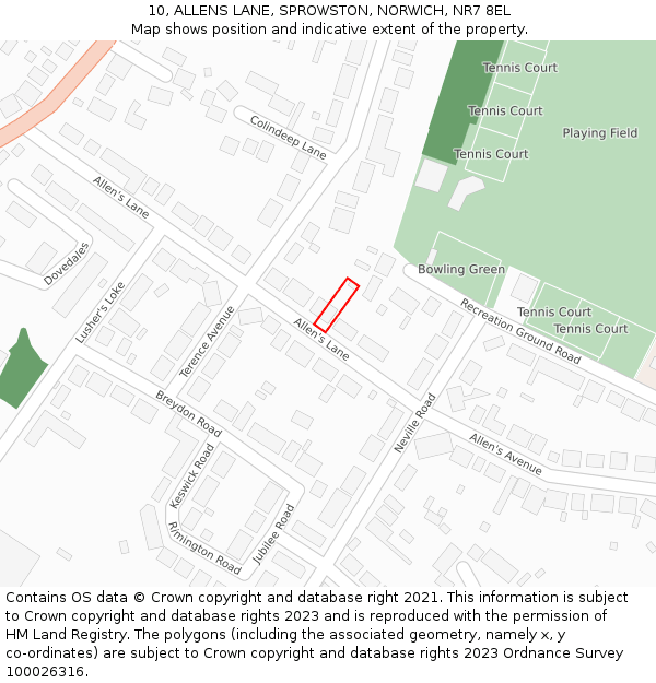 10, ALLENS LANE, SPROWSTON, NORWICH, NR7 8EL: Location map and indicative extent of plot