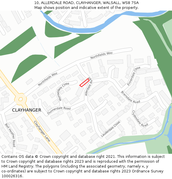 10, ALLERDALE ROAD, CLAYHANGER, WALSALL, WS8 7SA: Location map and indicative extent of plot