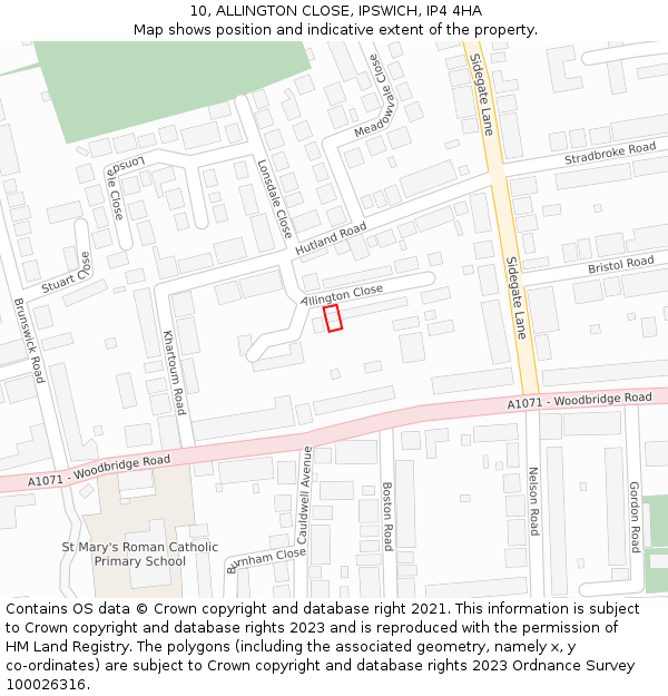 10, ALLINGTON CLOSE, IPSWICH, IP4 4HA: Location map and indicative extent of plot