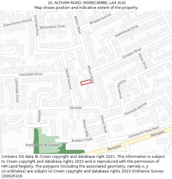 10, ALTHAM ROAD, MORECAMBE, LA4 4UG: Location map and indicative extent of plot