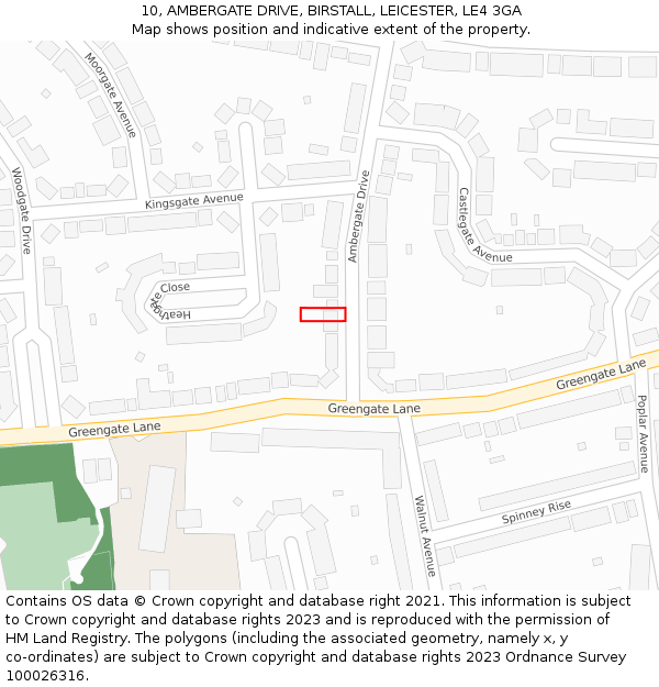 10, AMBERGATE DRIVE, BIRSTALL, LEICESTER, LE4 3GA: Location map and indicative extent of plot