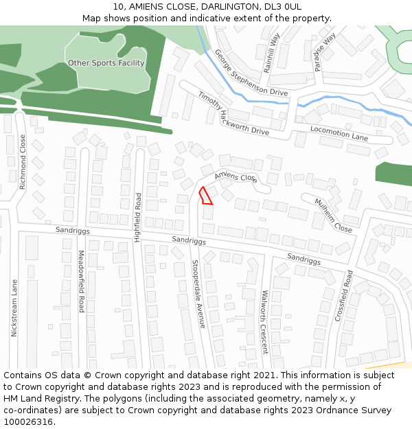 10, AMIENS CLOSE, DARLINGTON, DL3 0UL: Location map and indicative extent of plot
