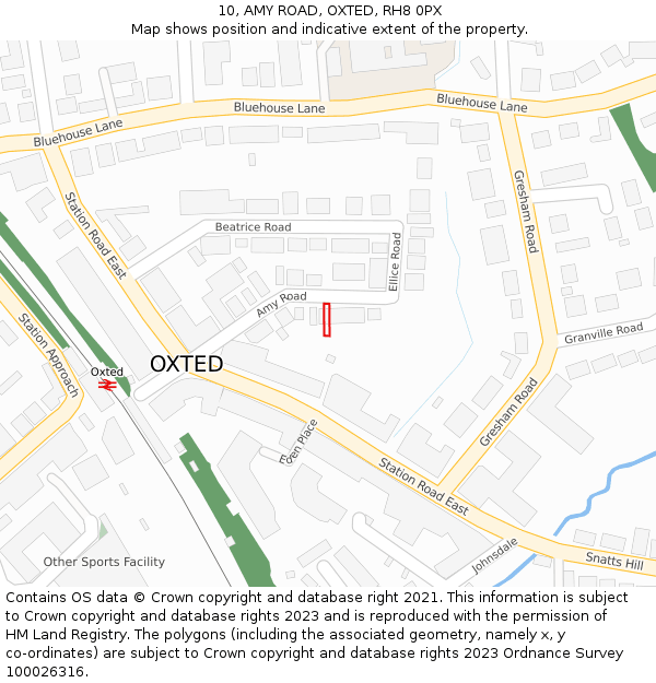 10, AMY ROAD, OXTED, RH8 0PX: Location map and indicative extent of plot