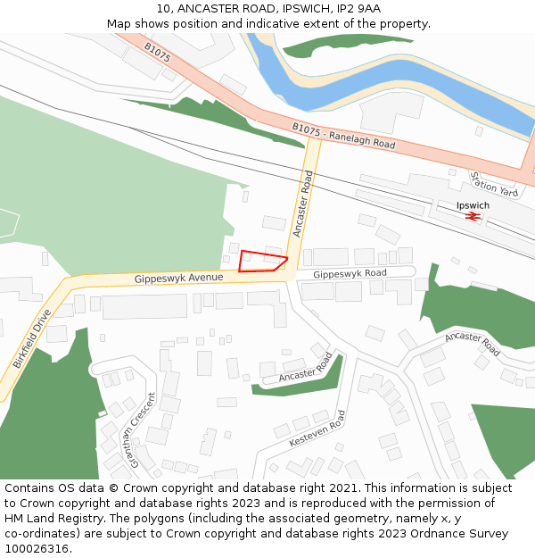 10, ANCASTER ROAD, IPSWICH, IP2 9AA: Location map and indicative extent of plot