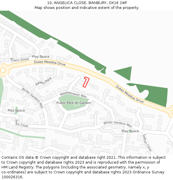10, ANGELICA CLOSE, BANBURY, OX16 1WF: Location map and indicative extent of plot