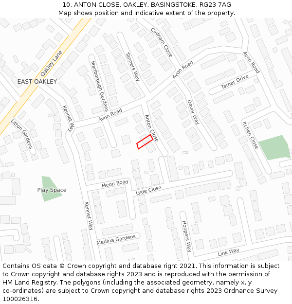 10, ANTON CLOSE, OAKLEY, BASINGSTOKE, RG23 7AG: Location map and indicative extent of plot