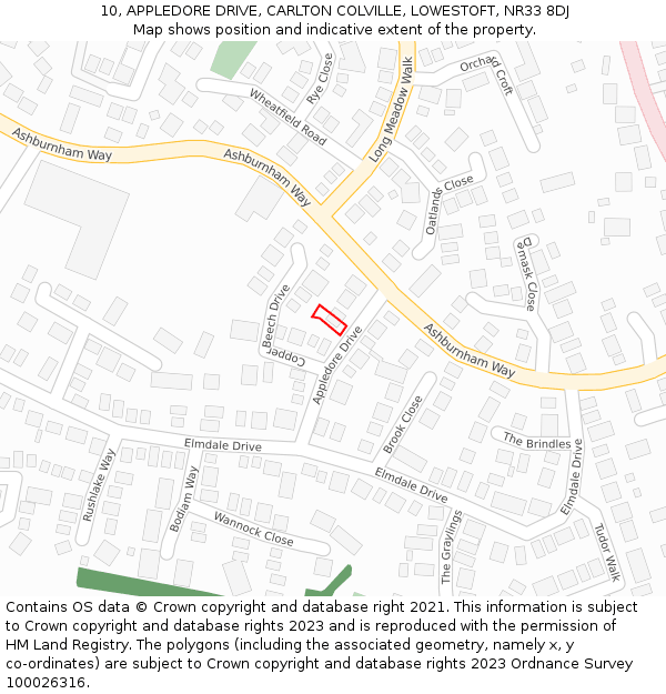 10, APPLEDORE DRIVE, CARLTON COLVILLE, LOWESTOFT, NR33 8DJ: Location map and indicative extent of plot