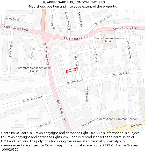 10, APREY GARDENS, LONDON, NW4 2RG: Location map and indicative extent of plot