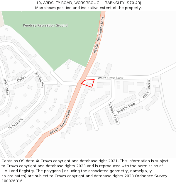 10, ARDSLEY ROAD, WORSBROUGH, BARNSLEY, S70 4RJ: Location map and indicative extent of plot
