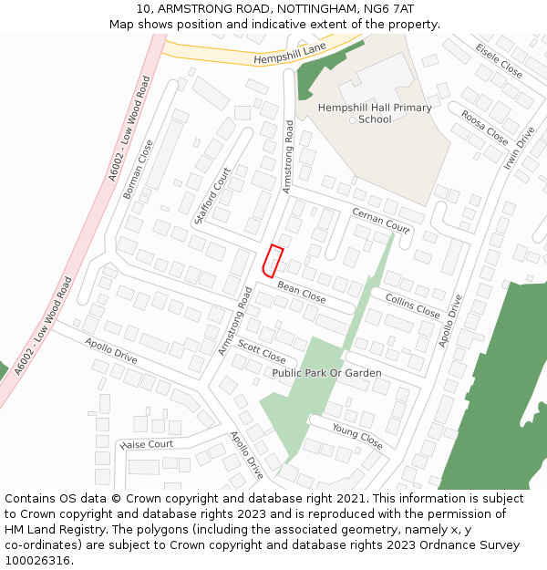 10, ARMSTRONG ROAD, NOTTINGHAM, NG6 7AT: Location map and indicative extent of plot