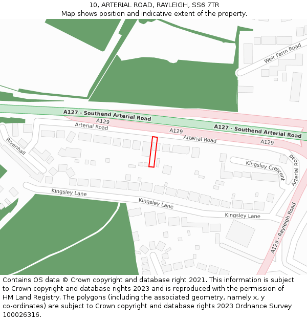 10, ARTERIAL ROAD, RAYLEIGH, SS6 7TR: Location map and indicative extent of plot