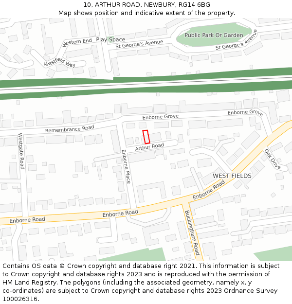 10, ARTHUR ROAD, NEWBURY, RG14 6BG: Location map and indicative extent of plot