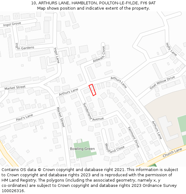 10, ARTHURS LANE, HAMBLETON, POULTON-LE-FYLDE, FY6 9AT: Location map and indicative extent of plot