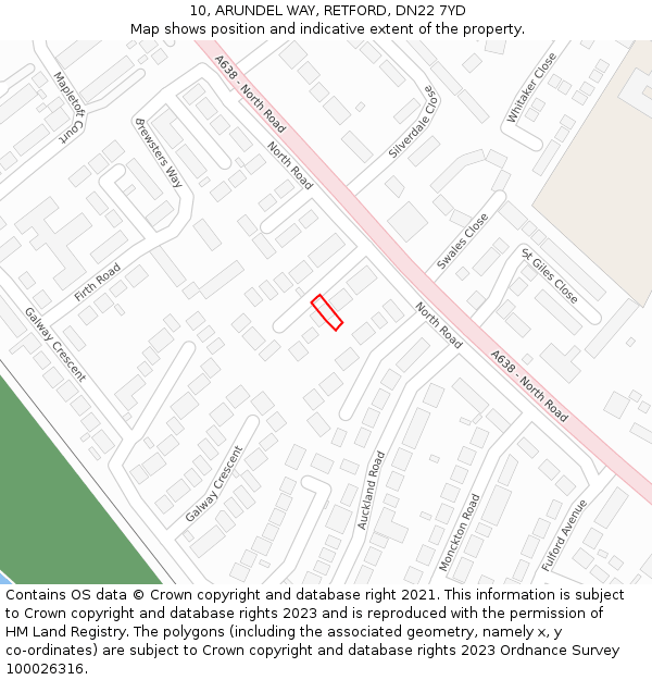 10, ARUNDEL WAY, RETFORD, DN22 7YD: Location map and indicative extent of plot