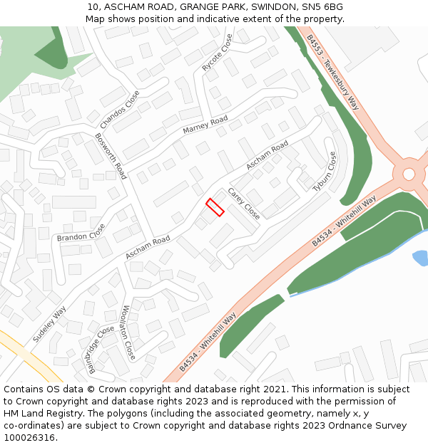 10, ASCHAM ROAD, GRANGE PARK, SWINDON, SN5 6BG: Location map and indicative extent of plot