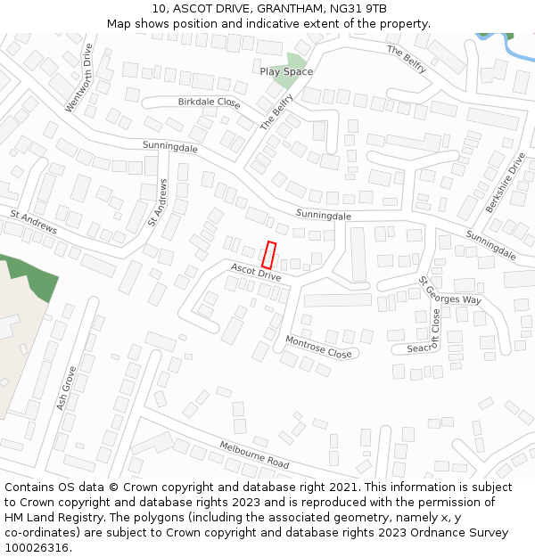 10, ASCOT DRIVE, GRANTHAM, NG31 9TB: Location map and indicative extent of plot