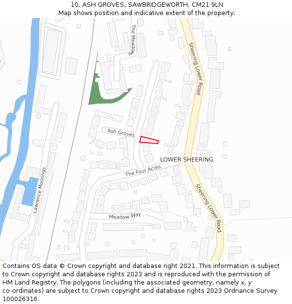 10, ASH GROVES, SAWBRIDGEWORTH, CM21 9LN: Location map and indicative extent of plot