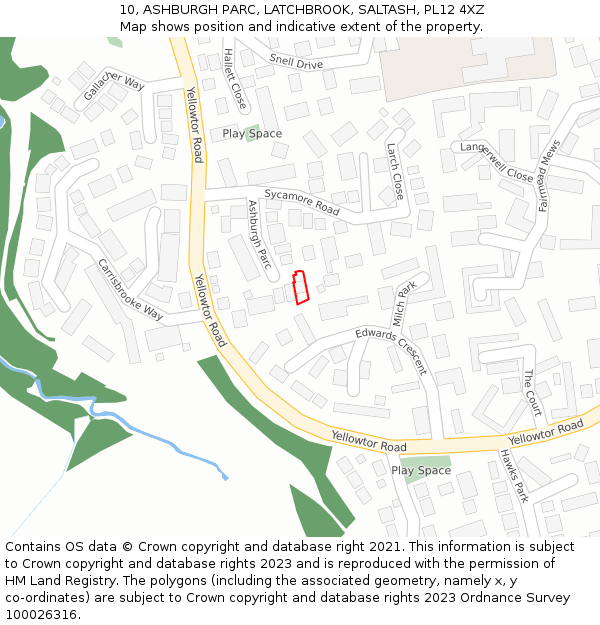 10, ASHBURGH PARC, LATCHBROOK, SALTASH, PL12 4XZ: Location map and indicative extent of plot