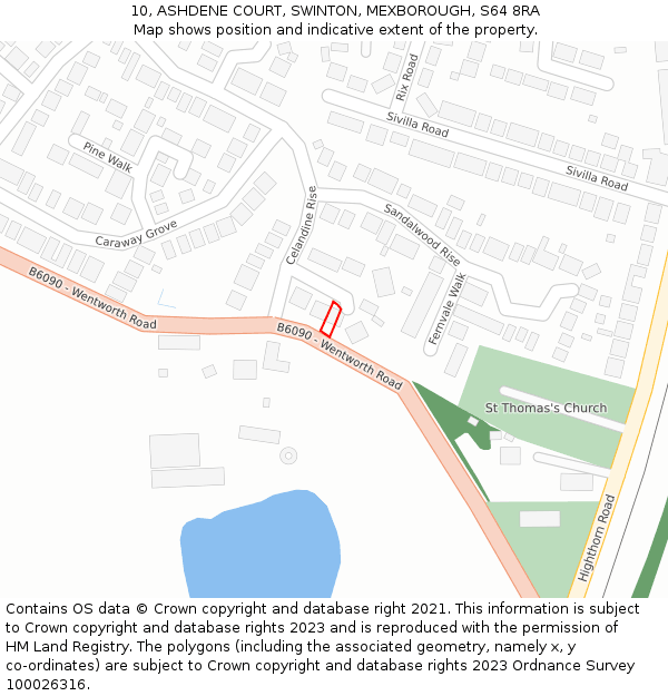 10, ASHDENE COURT, SWINTON, MEXBOROUGH, S64 8RA: Location map and indicative extent of plot