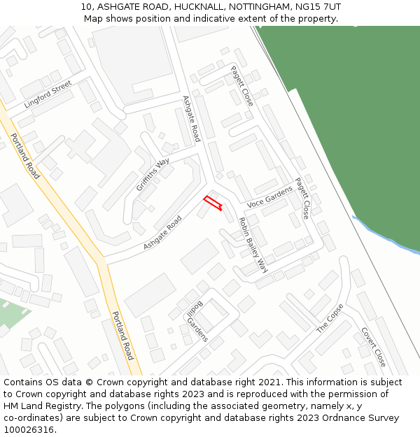 10, ASHGATE ROAD, HUCKNALL, NOTTINGHAM, NG15 7UT: Location map and indicative extent of plot