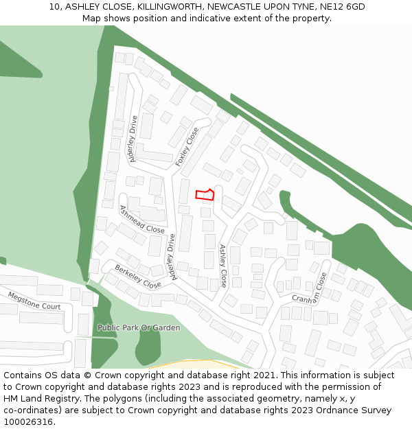 10, ASHLEY CLOSE, KILLINGWORTH, NEWCASTLE UPON TYNE, NE12 6GD: Location map and indicative extent of plot