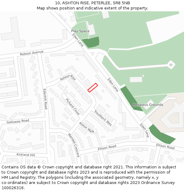 10, ASHTON RISE, PETERLEE, SR8 5NB: Location map and indicative extent of plot