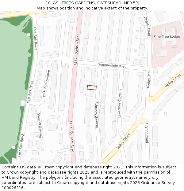 10, ASHTREES GARDENS, GATESHEAD, NE9 5BJ: Location map and indicative extent of plot