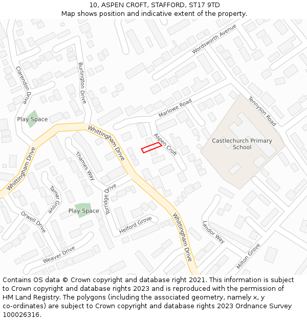 10, ASPEN CROFT, STAFFORD, ST17 9TD: Location map and indicative extent of plot
