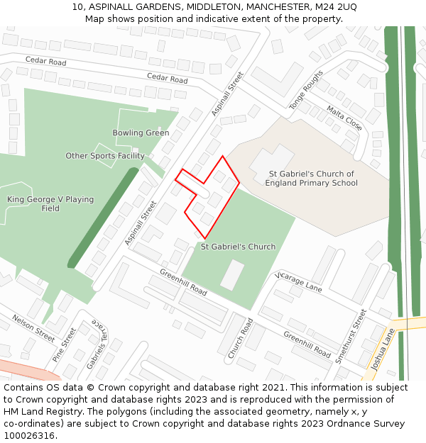 10, ASPINALL GARDENS, MIDDLETON, MANCHESTER, M24 2UQ: Location map and indicative extent of plot