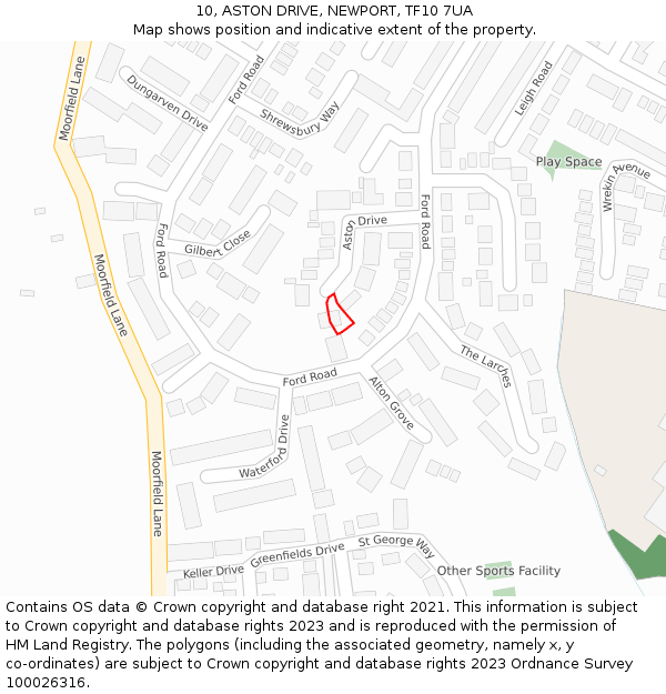 10, ASTON DRIVE, NEWPORT, TF10 7UA: Location map and indicative extent of plot