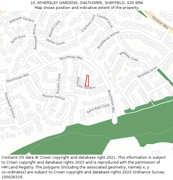 10, ATHERSLEY GARDENS, OWLTHORPE, SHEFFIELD, S20 6RW: Location map and indicative extent of plot