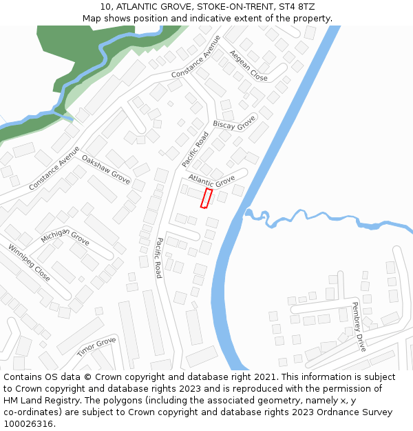 10, ATLANTIC GROVE, STOKE-ON-TRENT, ST4 8TZ: Location map and indicative extent of plot