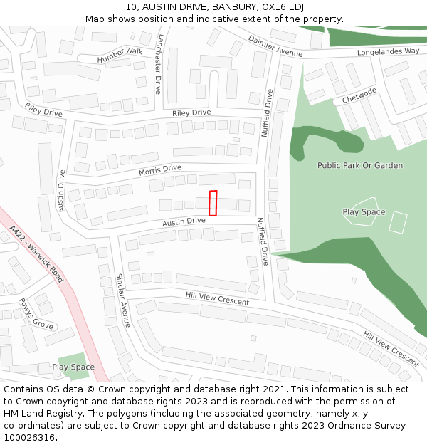 10, AUSTIN DRIVE, BANBURY, OX16 1DJ: Location map and indicative extent of plot