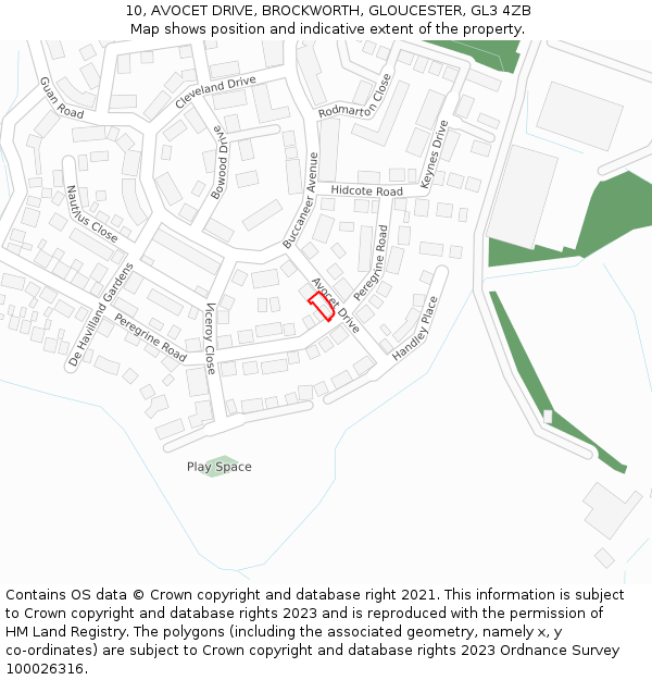 10, AVOCET DRIVE, BROCKWORTH, GLOUCESTER, GL3 4ZB: Location map and indicative extent of plot