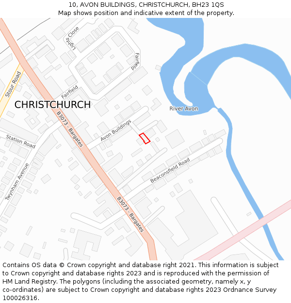 10, AVON BUILDINGS, CHRISTCHURCH, BH23 1QS: Location map and indicative extent of plot
