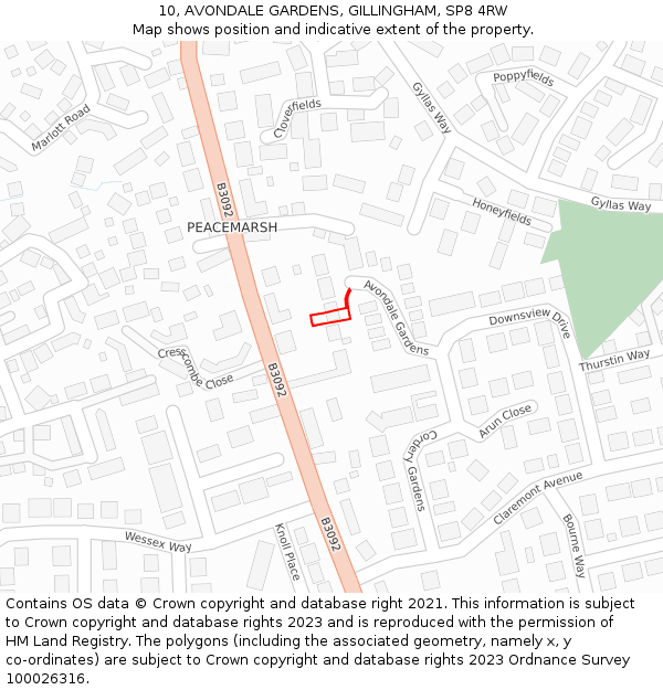10, AVONDALE GARDENS, GILLINGHAM, SP8 4RW: Location map and indicative extent of plot