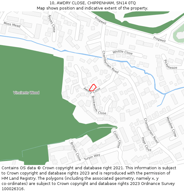 10, AWDRY CLOSE, CHIPPENHAM, SN14 0TQ: Location map and indicative extent of plot