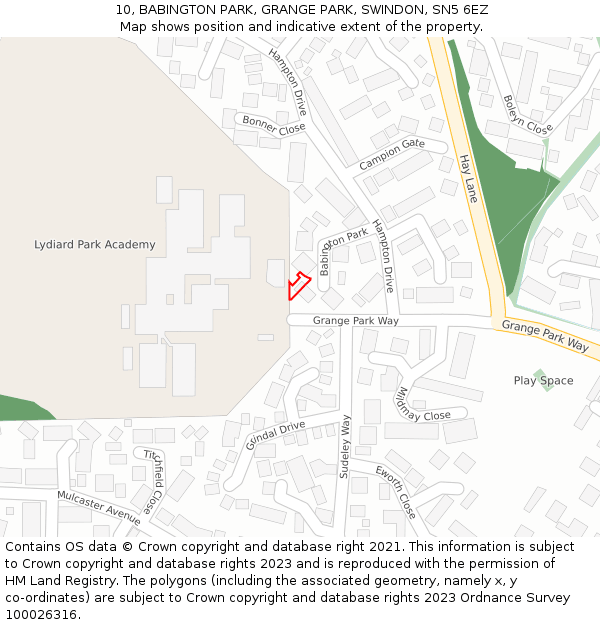 10, BABINGTON PARK, GRANGE PARK, SWINDON, SN5 6EZ: Location map and indicative extent of plot