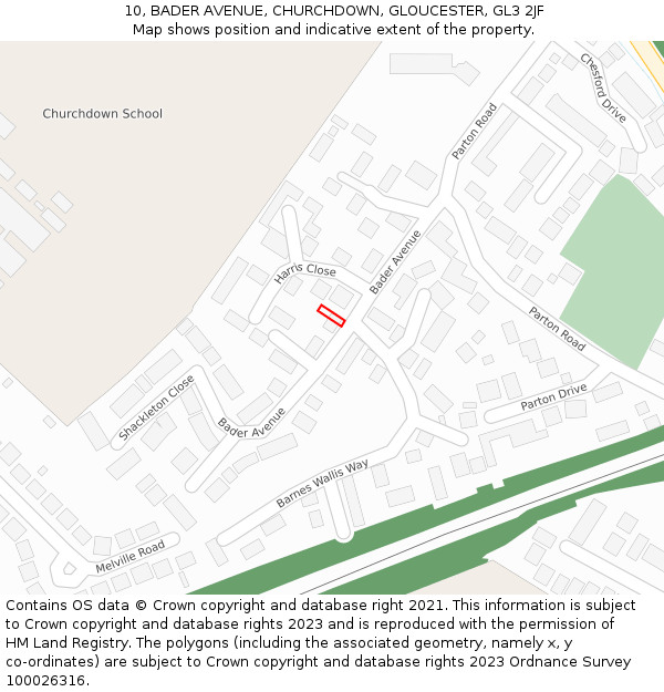 10, BADER AVENUE, CHURCHDOWN, GLOUCESTER, GL3 2JF: Location map and indicative extent of plot