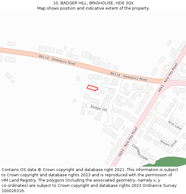 10, BADGER HILL, BRIGHOUSE, HD6 3QX: Location map and indicative extent of plot