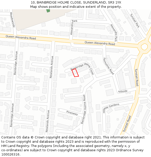 10, BAINBRIDGE HOLME CLOSE, SUNDERLAND, SR3 1YX: Location map and indicative extent of plot