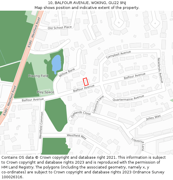 10, BALFOUR AVENUE, WOKING, GU22 9NJ: Location map and indicative extent of plot