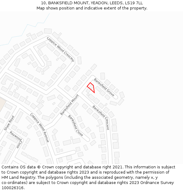 10, BANKSFIELD MOUNT, YEADON, LEEDS, LS19 7LL: Location map and indicative extent of plot
