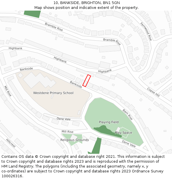 10, BANKSIDE, BRIGHTON, BN1 5GN: Location map and indicative extent of plot