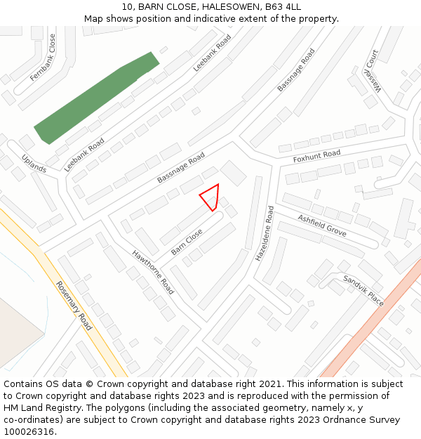 10, BARN CLOSE, HALESOWEN, B63 4LL: Location map and indicative extent of plot