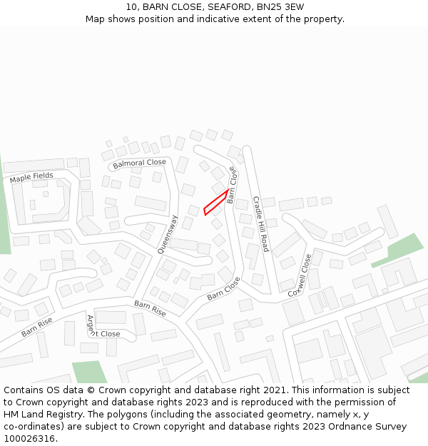 10, BARN CLOSE, SEAFORD, BN25 3EW: Location map and indicative extent of plot